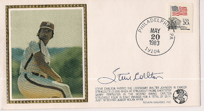 Autographed STEVE CARLTON Philadelphia Phillies Cachet Cover