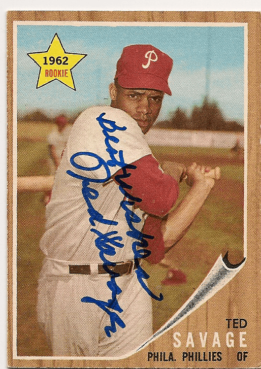 Autographed TED SAVAGE Philadelphia Phillies 1962 Topps Card