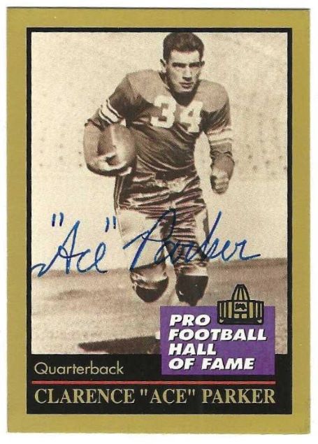 Autographed ACE PARKER Brooklyn Dodgers 1991 Enor Football card