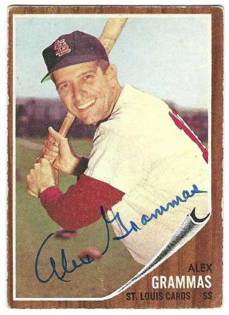 Autographed ALEX GRAMMAS St. Louis Cardinals 1962 Topps Card