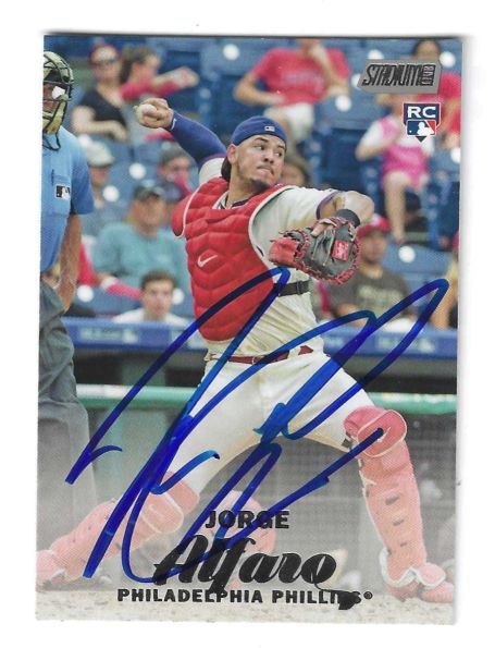 Autographed JORGE ALFARO Philadelphia Phillies 2017 Topps Stadium Club Card