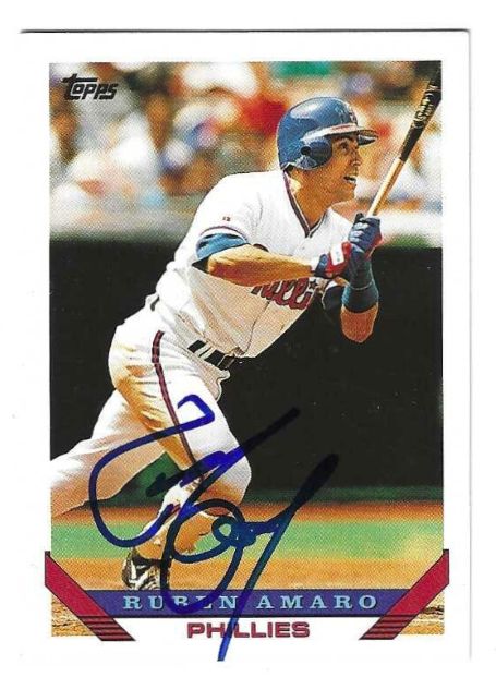 Autographed RUBEN AMARO JR. Philadelphia Phillies 1993 Topps Card