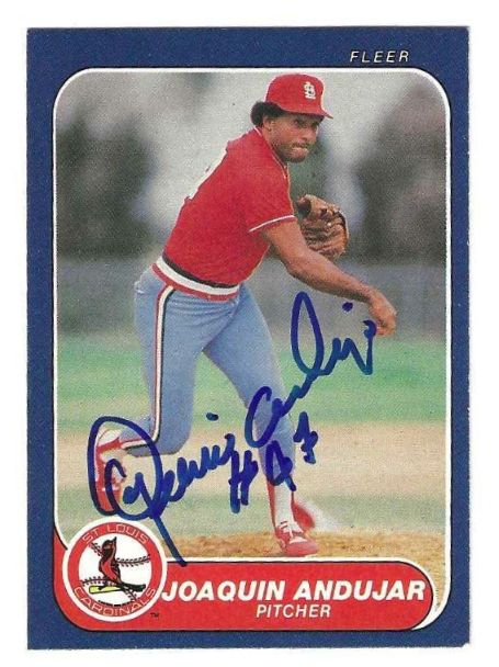 Autographed JOAQUIN ANDUJAR St. Louis Cardinals 1986 Fleer Card