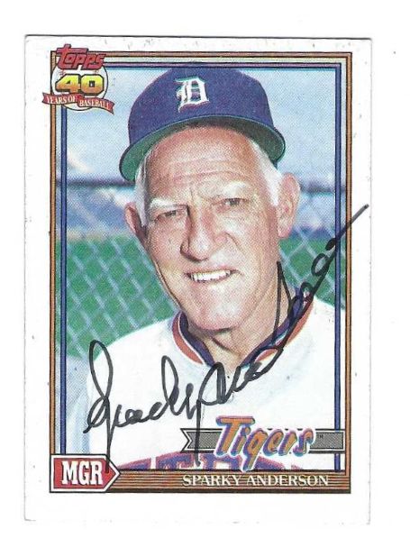 Autographed SPARKY ANDERSON Detroit Tigers 1991 Topps Card