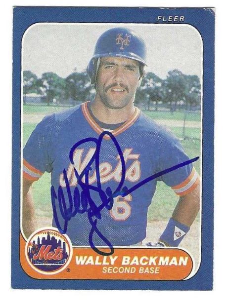Autographed WALLY BACKMAN New York Mets 1986 Fleer Baseball Card