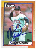 Autographed WALLY BACKMAN Minnesota Twins 1990 Topps Baseball Card