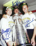 Autographed WENDELL YOUNG, KEN WREGGET and TOM BARRASSO 8X10 Pittsburgh Penguins Photo