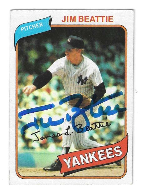 Autographed JIM BEATTIE New York Yankees 1980 Topps Card