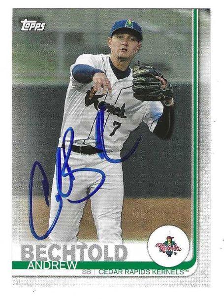 Autographed ANDREW BECHTOLD Cedar Rapids Kernals 2019 Topps Card