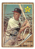 Autographed HOWIE BEDELL Milwaukee Braves 1962 Topps Card