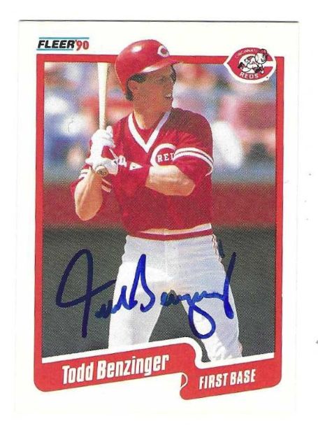 Autographed TODD BENZINGER Cincinnati Reds 1990 Fleer Card