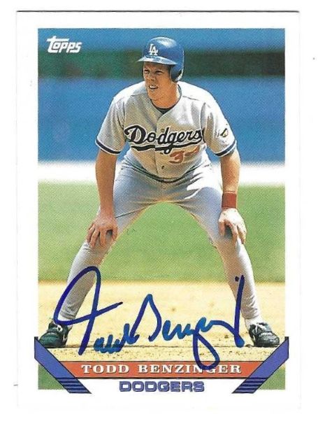 Autographed TODD BENZINGER Los Angeles Dodgers 1993 Topps Card