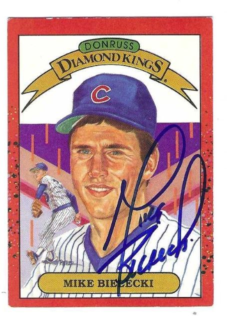 Autographed MIKE BIELECKI Chicago Cubs 1990 Donruss Diamond King