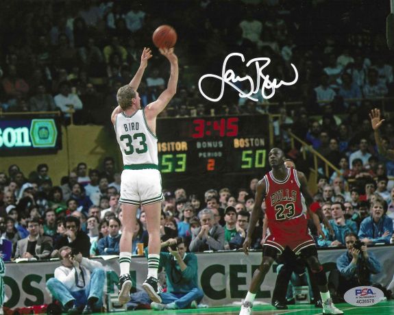 Autographed LARRY BIRD 8X10 BOSTON CELTICS photo PSA Witnessed