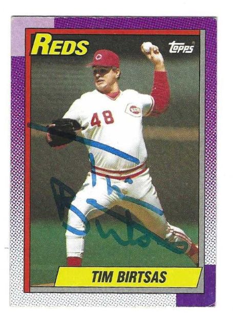 Autographed TIM BIRTSAS Cincinnati Reds 1990 Topps Card