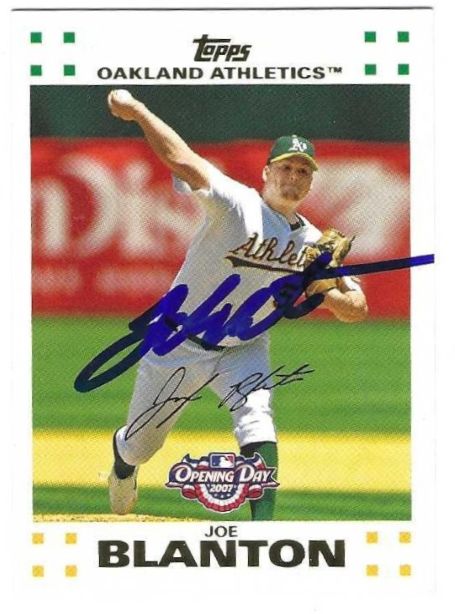Autographed JOE BLANTON Oakland A's 2007 Topps Opening Day Card