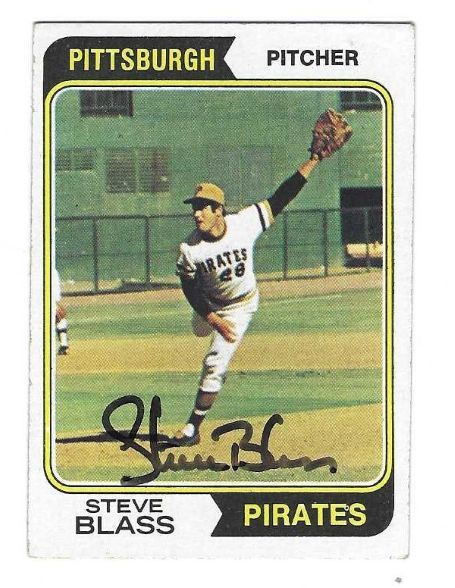Autographed STEVE BLASS Pittsburgh Pirates 1974 Topps  Card