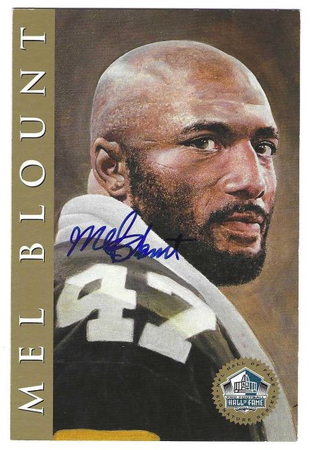 Autographed MEL BLOUNT Pittsburgh Steelers Ron Mix Hall of Fame Post card