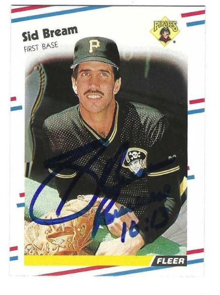 Autographed SID BREAM Pittsburgh Pirates 1988 Fleer Card