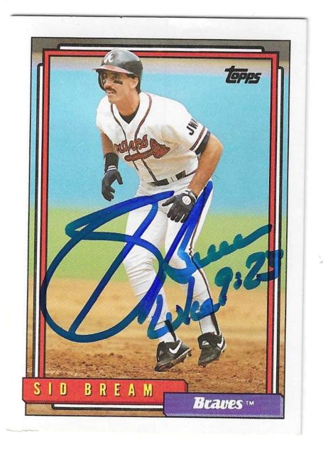 Autographed SID BREAM Atlanta Braves 1992 Topps Card