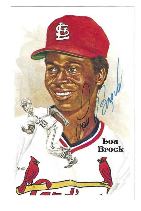 Autographed LOU BROCK St. Louis Cardinals Perez-Steele Post Card
