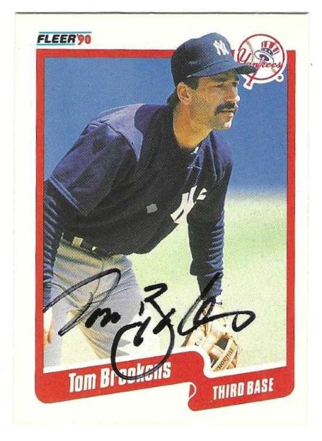 Autographed TOM BROOKENS New York Yankees 1990 Fleer card