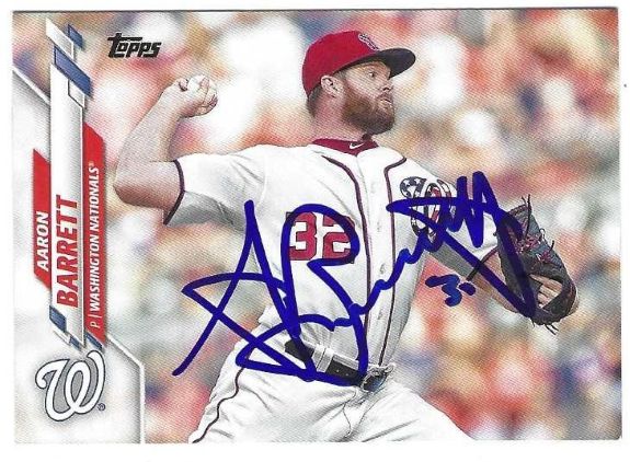 Autographed AARON BARRETT Washington Nationals 2020 Topps Card