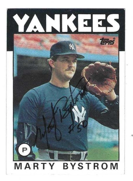 Autographed MARTY BYSTROM New York Yankees 1986 Topps Card
