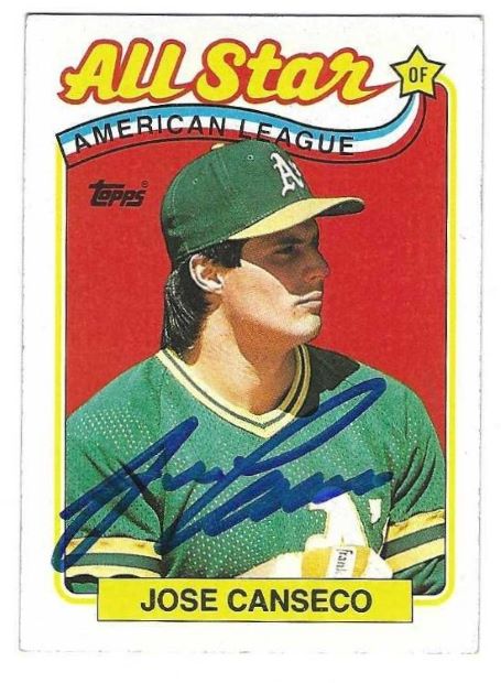 Autographed JOSE CANSECO Oakland A's 1989 Topps Card