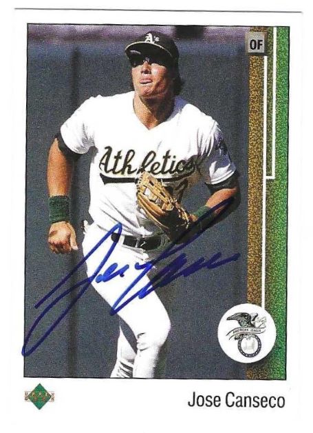 Autographed JOSE CANSECO Oakland A's 1989 Upper Deck Card