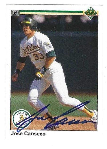 Autographed JOSE CANSECO Oakland A's 1990 Upper Deck Card