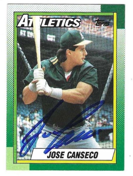 Autographed JOSE CANSECO Oakland A's 1990 Topps Card