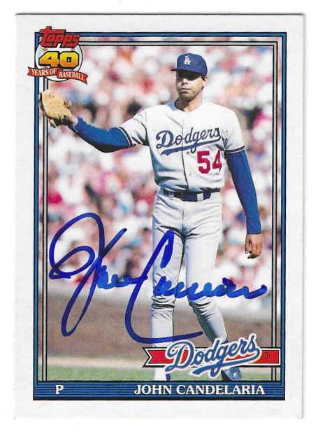Autographed JOHN CANDELARIA Los Angeles Dodgers 1991 Topps Card