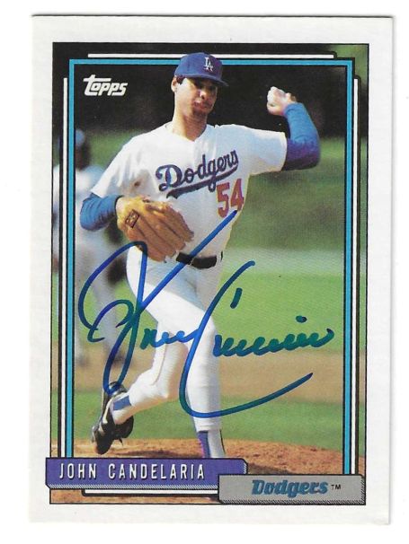 Autographed JOHN CANDELARIA Los Angeles Dodgers 1992 Topps Card