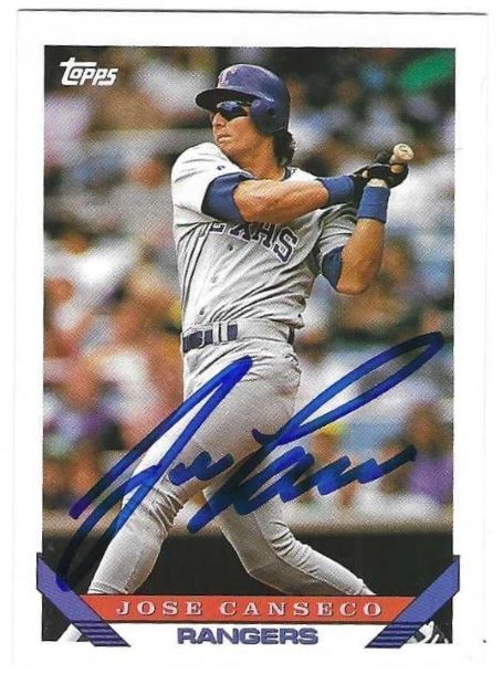 Autographed JOSE CANSECO Texas Rangers 1993 Topps Card