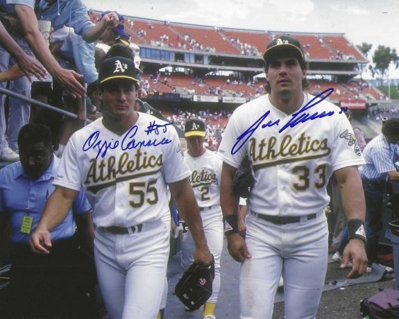 AUTOGRAPHED JOSE CANSECO and OZZIE CANSECO 8X10 Oakland A's Photo