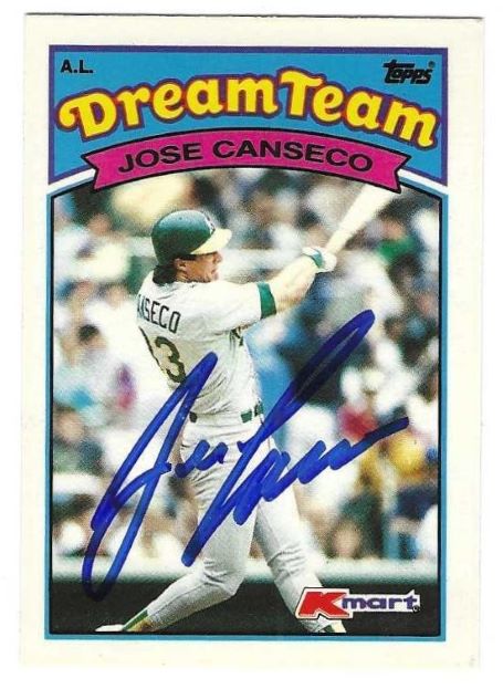Autographed JOSE CANSECO Oakland A's 1989 Topps K-Mart Dream Team Card