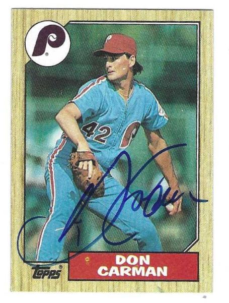 Autographed DON CARMAN Philadelphia Phillies 1987 Topps Card