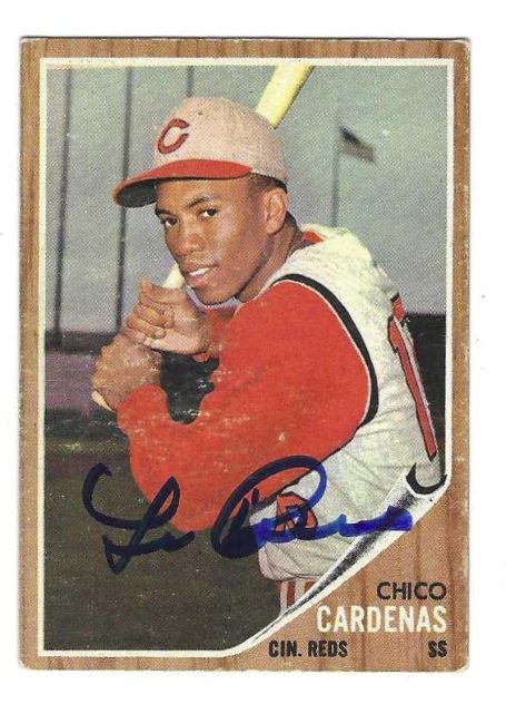 Autographed CHICO CARDENAS Cincinnati Reds 1962 Topps Card