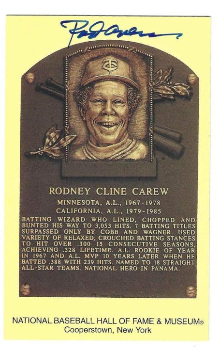 Autographed Rod Carew Hall of Fame Gold Plaque Postcard