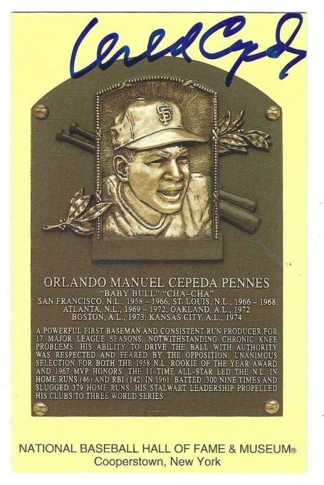Autographed Orlando Cepeda Hall of Fame Gold Plaque