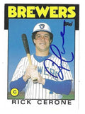 Autographed RICK CERONE Milwaukee Brewers 1986 Topps Card