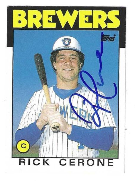 Autographed RICK CERONE Milwaukee Brewers 1986 Topps Card