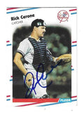 Autographed RICK CERONE New York Yankees 1988 Fleer Card