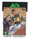 Autographed CHRIS CODIROLI Oakland A's 1986 Topps Card