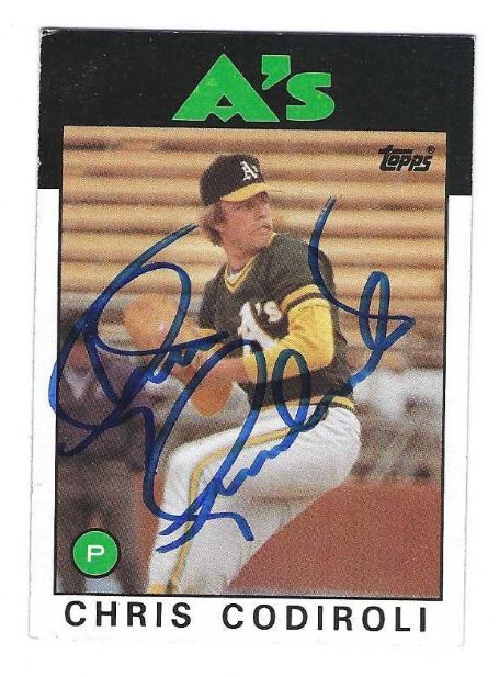 Autographed CHRIS CODIROLI Oakland A's 1986 Topps Card