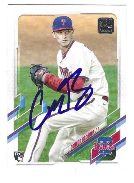 Autographed CONNOR BROGDON Philadelphia Phillies 2021 Topps Card