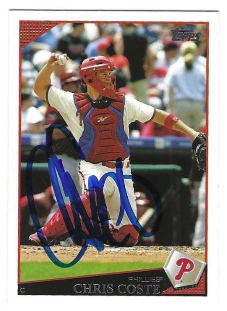 Autographed CHRIS COSTE Philadelphia Phillies 2009 Topps Card