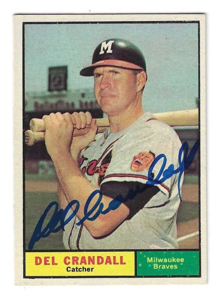 Autographed DEL CRANDALL Milwaukee Braves 1961 Topps Card