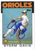 Autographed STORM DAVIS Baltimore Orioles 1986 Topps Card